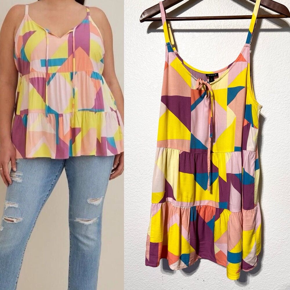 Torrid Pink and Yellow Tiered Camisole Top